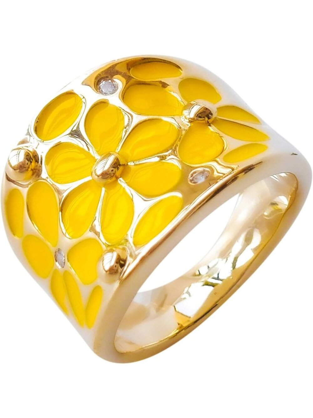 18k White Gold Plated Enamel Rainbow Flower Square Ring - Colorful Statement